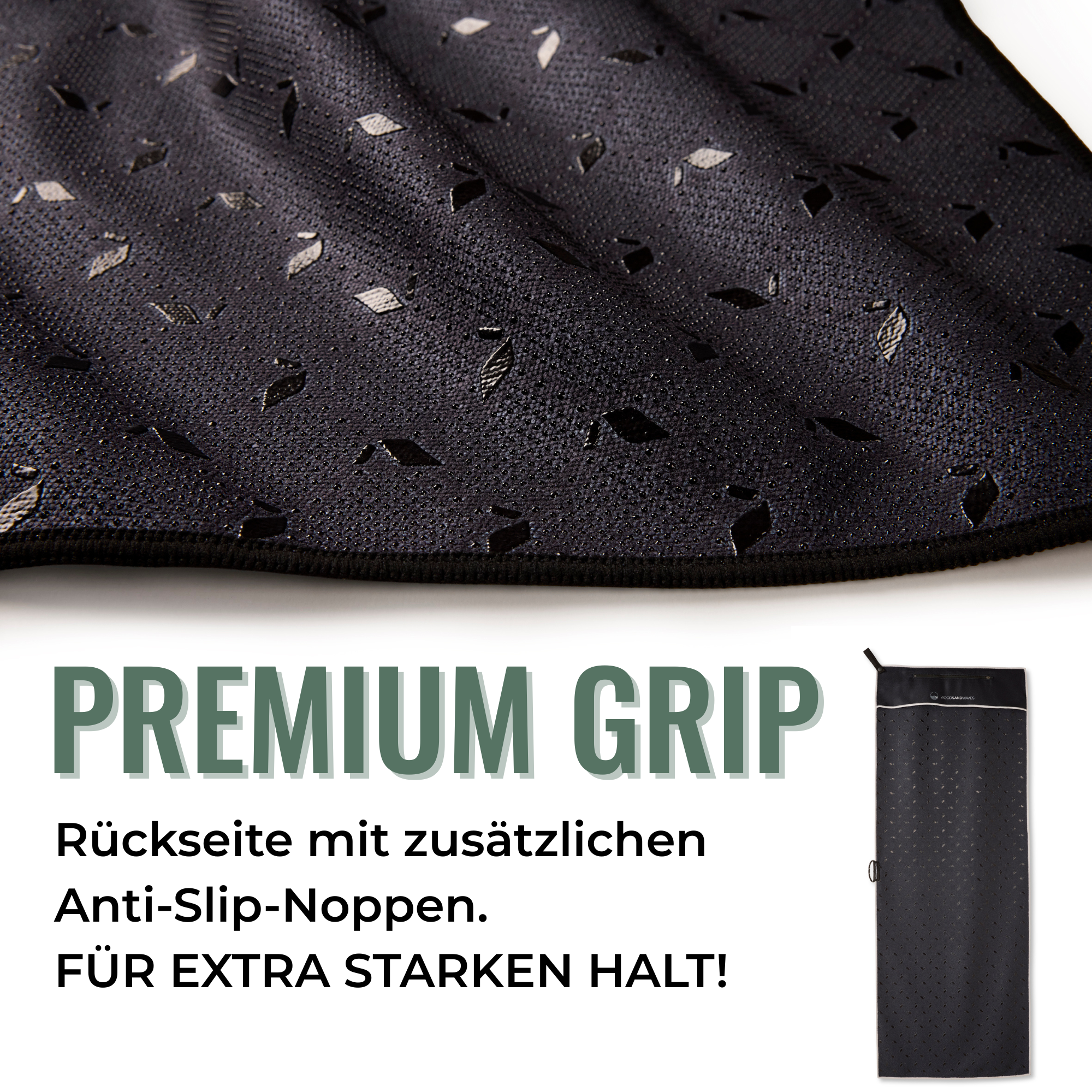 Sporthandtuch mit Magnet & Zipper-Tasche - Premium Grip 2.0 - WOODSANDWAVES