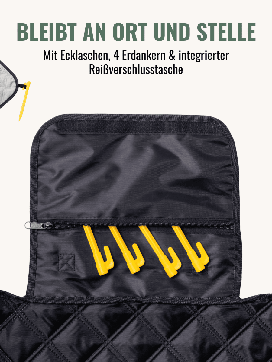 Sunday Stripes - Picknick - und Stranddecke (isoliert) 200 x 200 cm - XXL Picknickmatte aus recyceltem PET - wasserdicht und wärmend - woodsandwaves.co